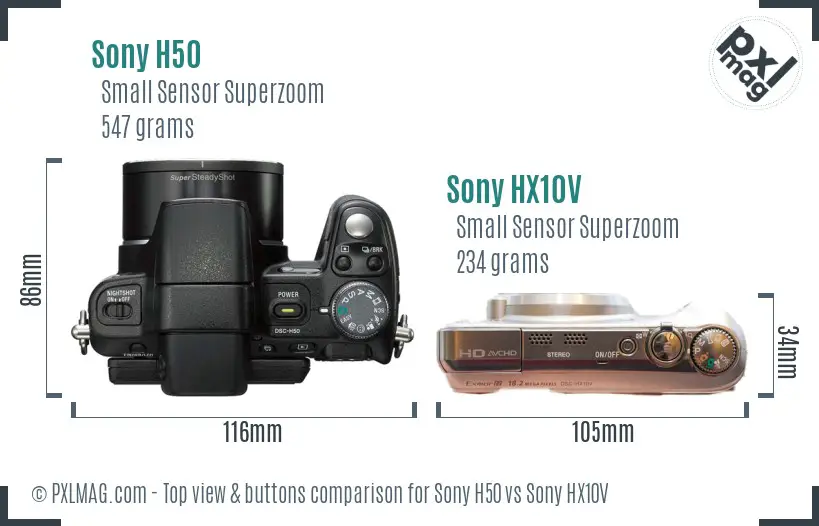 Sony H50 vs Sony HX10V top view buttons comparison