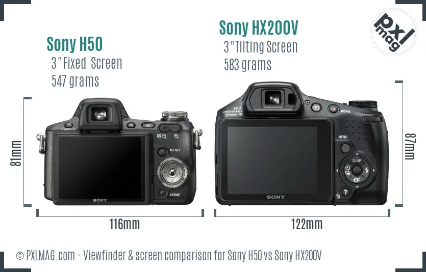 Sony H50 vs Sony HX200V Screen and Viewfinder comparison