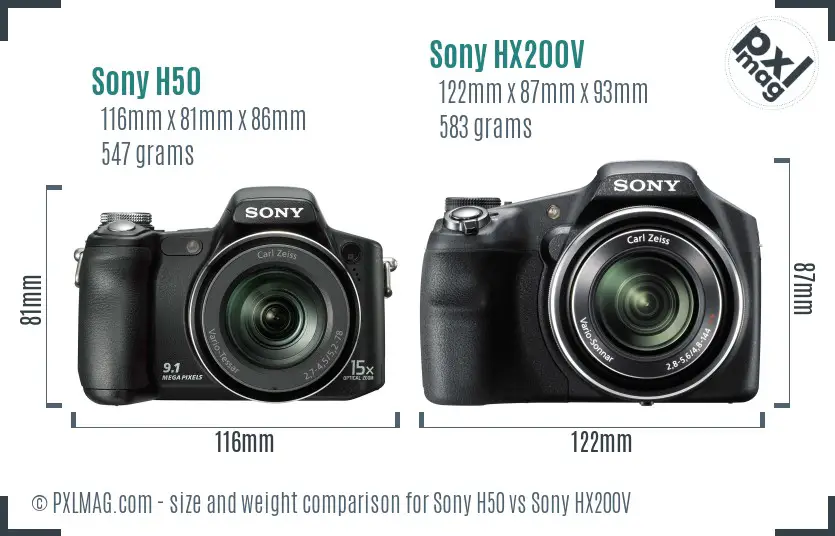 Sony H50 vs Sony HX200V size comparison