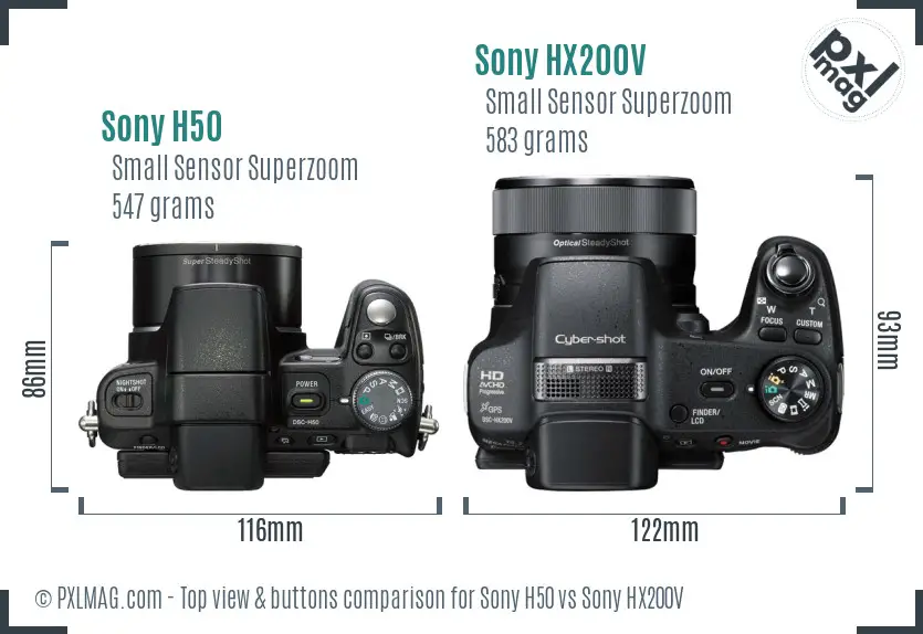 Sony H50 vs Sony HX200V top view buttons comparison