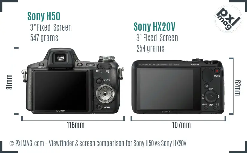 Sony H50 vs Sony HX20V Screen and Viewfinder comparison