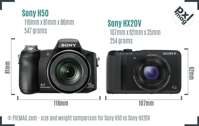 Sony H50 vs Sony HX20V size comparison
