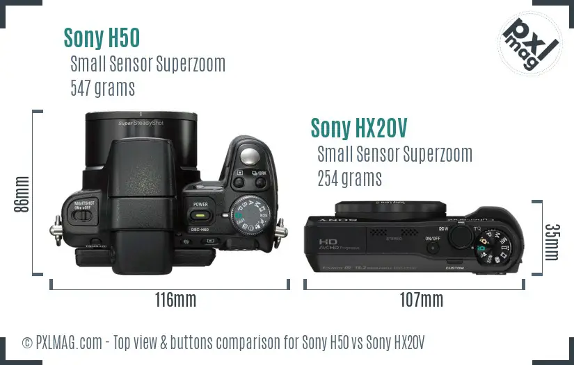Sony H50 vs Sony HX20V top view buttons comparison