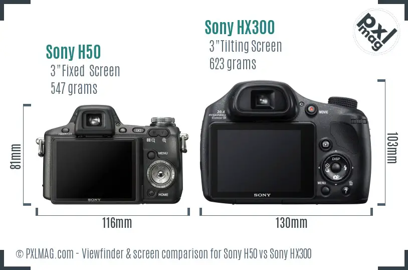 Sony H50 vs Sony HX300 Screen and Viewfinder comparison