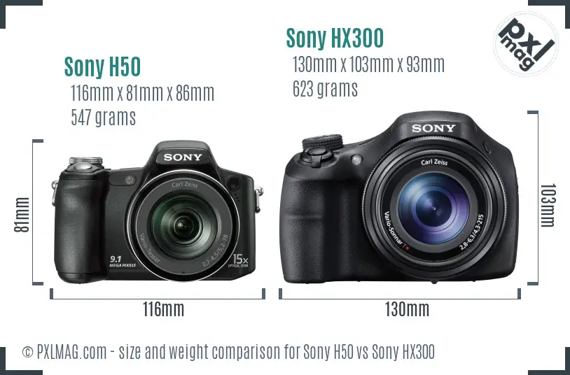 Sony H50 vs Sony HX300 size comparison