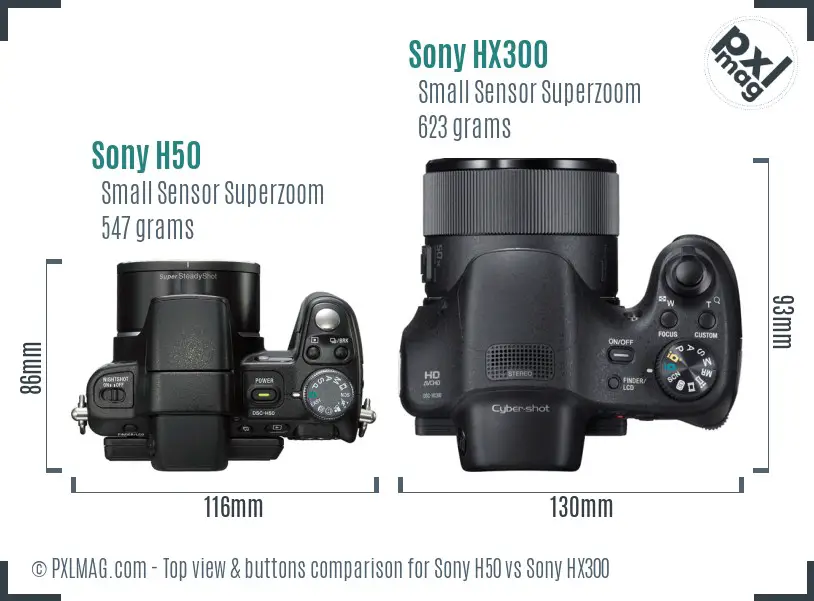 Sony H50 vs Sony HX300 top view buttons comparison