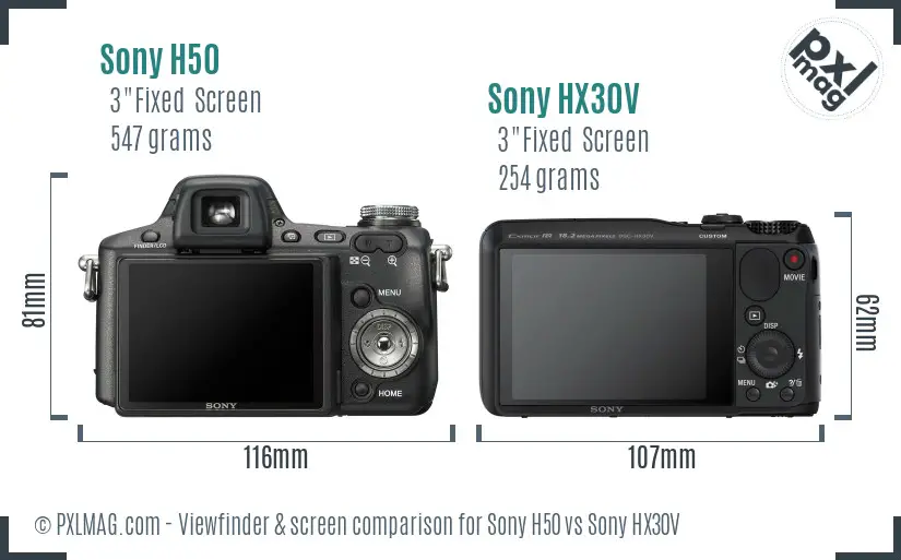 Sony H50 vs Sony HX30V Screen and Viewfinder comparison