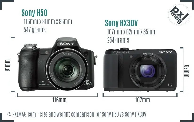 Sony H50 vs Sony HX30V size comparison