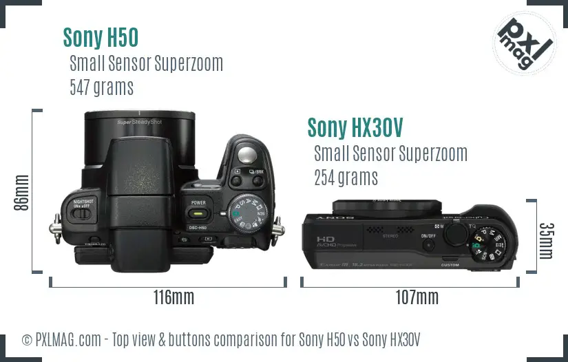 Sony H50 vs Sony HX30V top view buttons comparison
