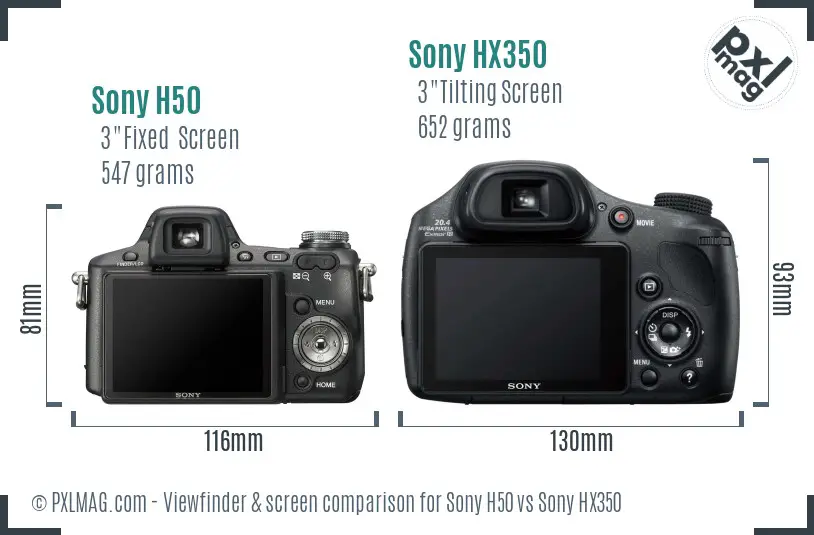 Sony H50 vs Sony HX350 Screen and Viewfinder comparison
