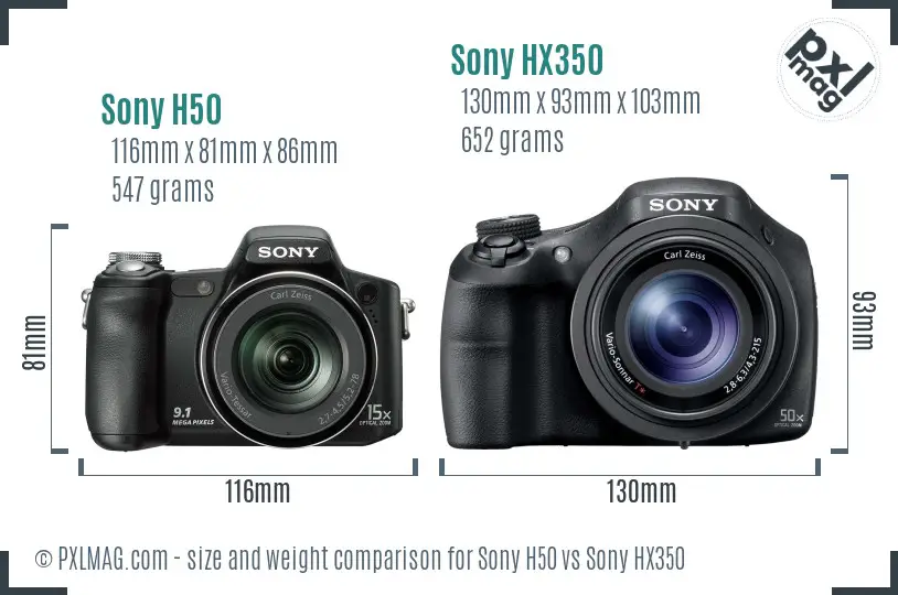 Sony H50 vs Sony HX350 size comparison