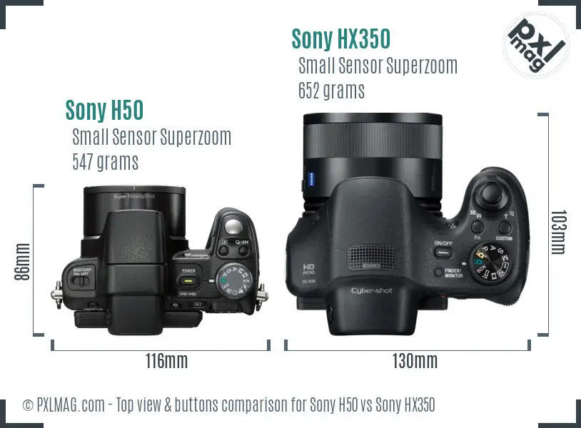 Sony H50 vs Sony HX350 top view buttons comparison