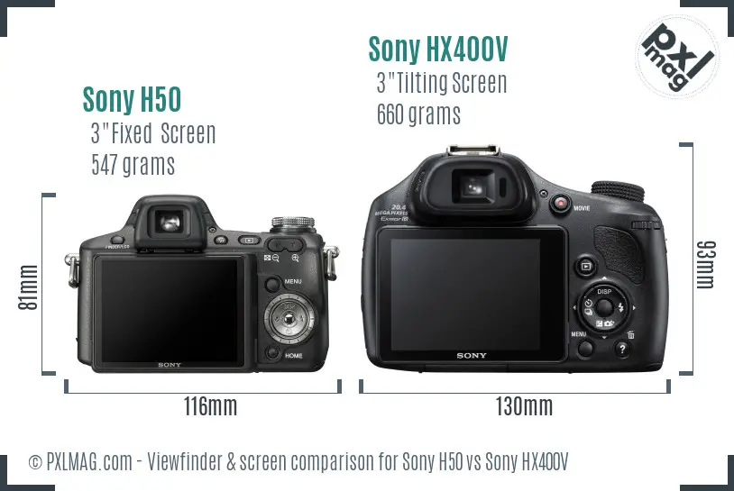 Sony H50 vs Sony HX400V Screen and Viewfinder comparison