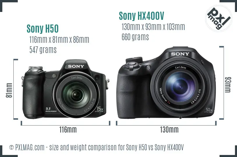 Sony H50 vs Sony HX400V size comparison