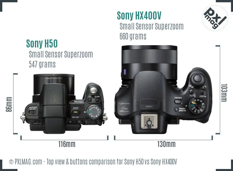 Sony H50 vs Sony HX400V top view buttons comparison