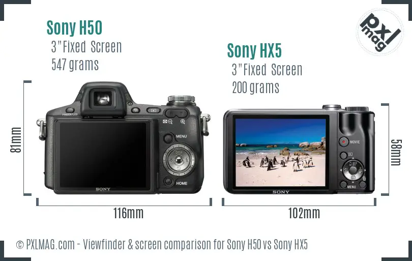 Sony H50 vs Sony HX5 Screen and Viewfinder comparison