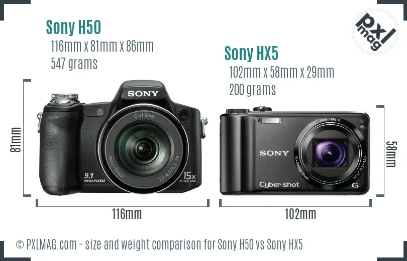 Sony H50 vs Sony HX5 size comparison