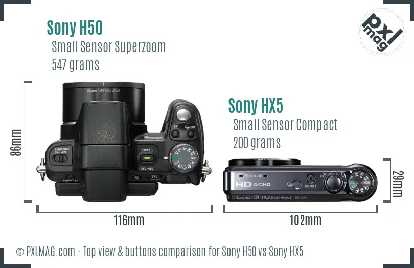 Sony H50 vs Sony HX5 top view buttons comparison