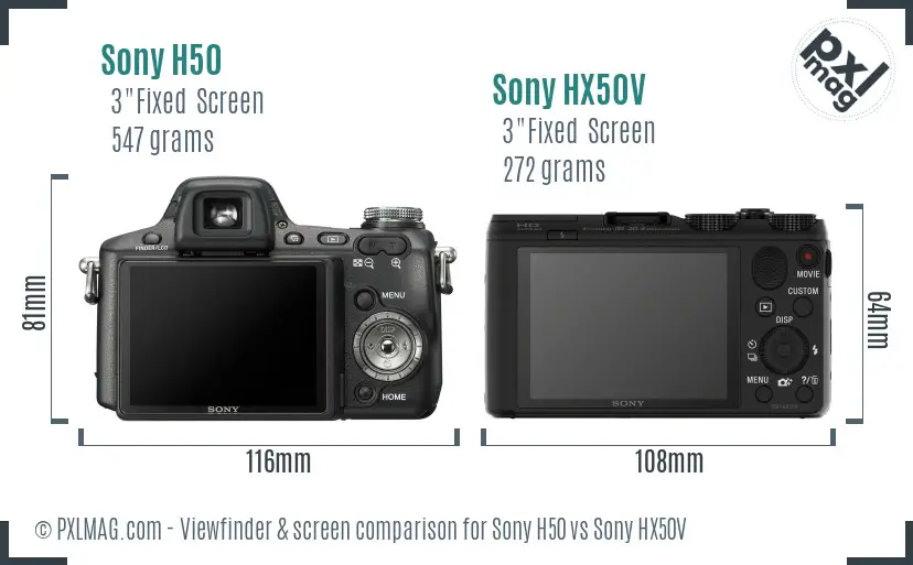 Sony H50 vs Sony HX50V Screen and Viewfinder comparison