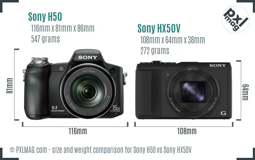 Sony H50 vs Sony HX50V size comparison