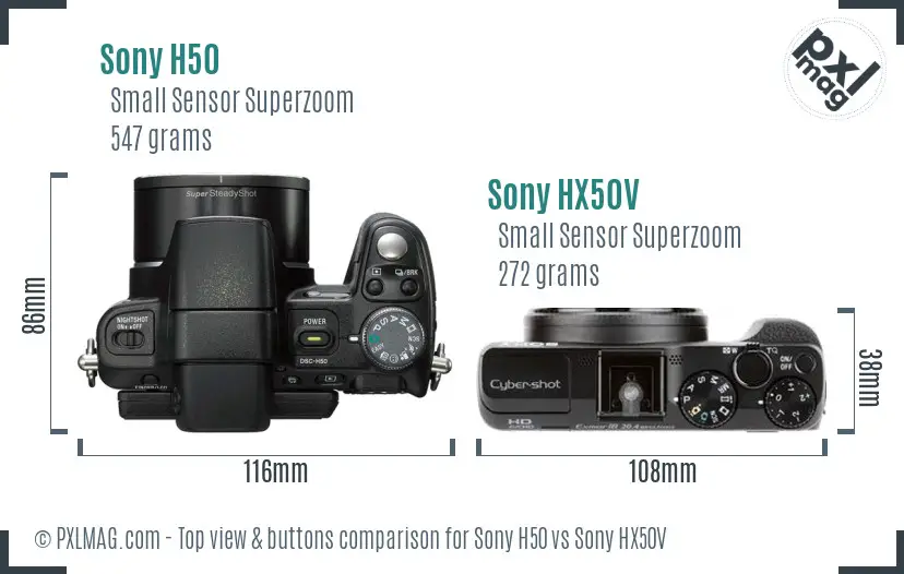 Sony H50 vs Sony HX50V top view buttons comparison