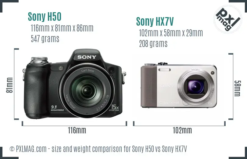 Sony H50 vs Sony HX7V size comparison