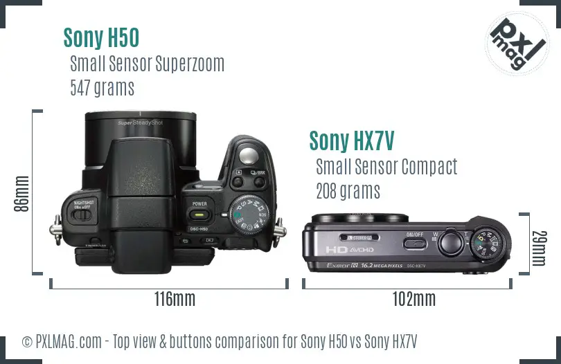 Sony H50 vs Sony HX7V top view buttons comparison