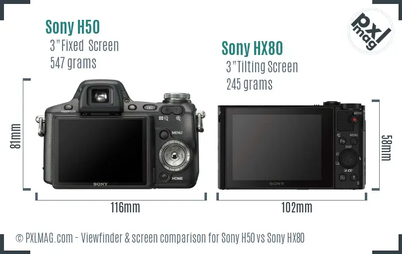 Sony H50 vs Sony HX80 Screen and Viewfinder comparison