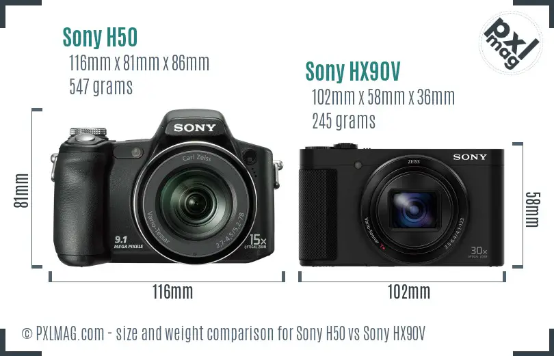 Sony H50 vs Sony HX90V size comparison