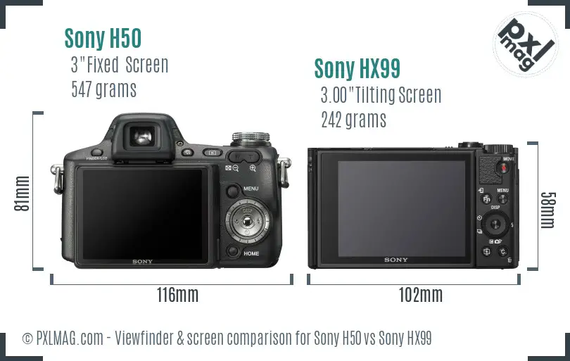Sony H50 vs Sony HX99 Screen and Viewfinder comparison