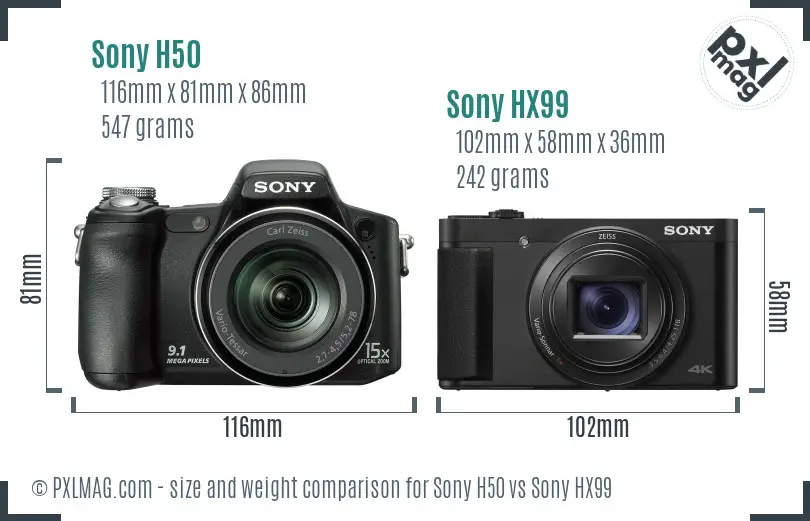 Sony H50 vs Sony HX99 size comparison