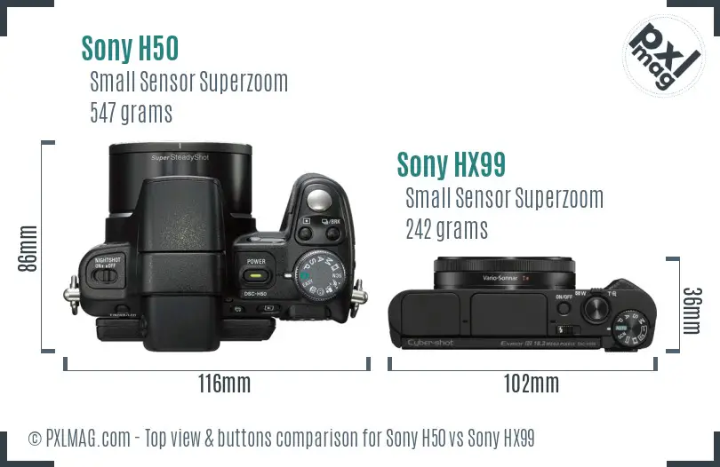 Sony H50 vs Sony HX99 top view buttons comparison