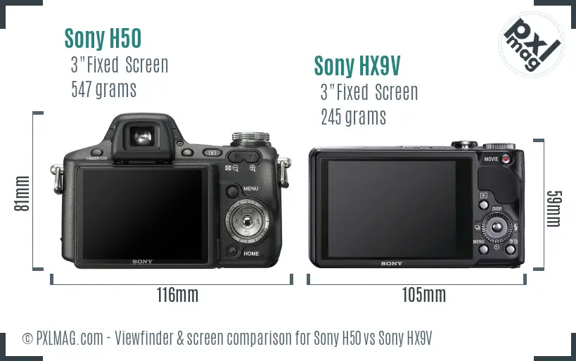 Sony H50 vs Sony HX9V Screen and Viewfinder comparison