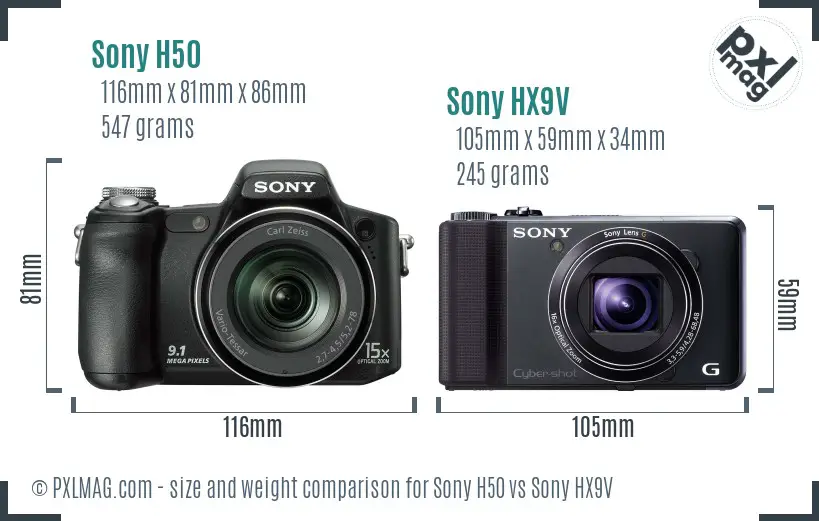 Sony H50 vs Sony HX9V size comparison
