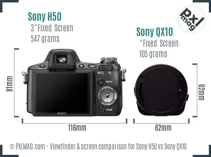 Sony H50 vs Sony QX10 Screen and Viewfinder comparison