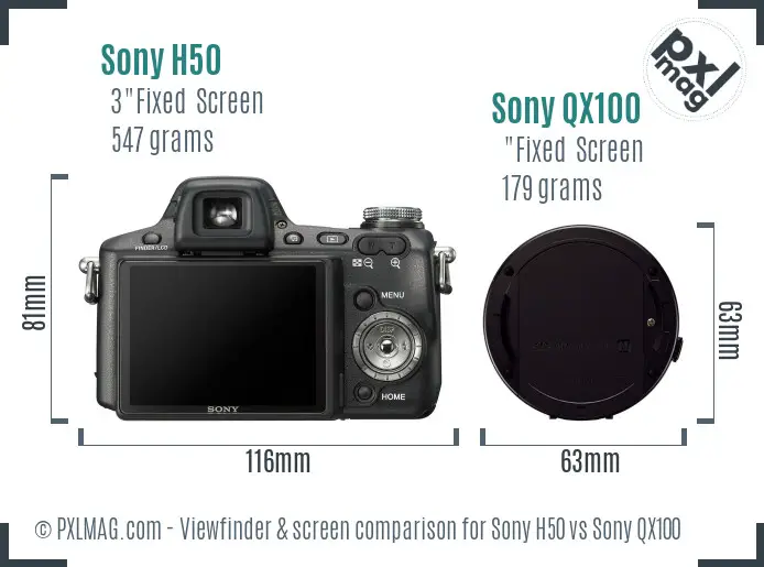 Sony H50 vs Sony QX100 Screen and Viewfinder comparison