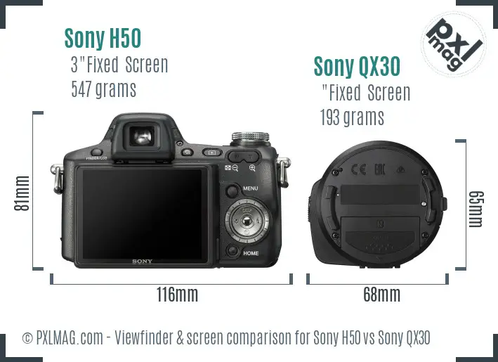 Sony H50 vs Sony QX30 Screen and Viewfinder comparison