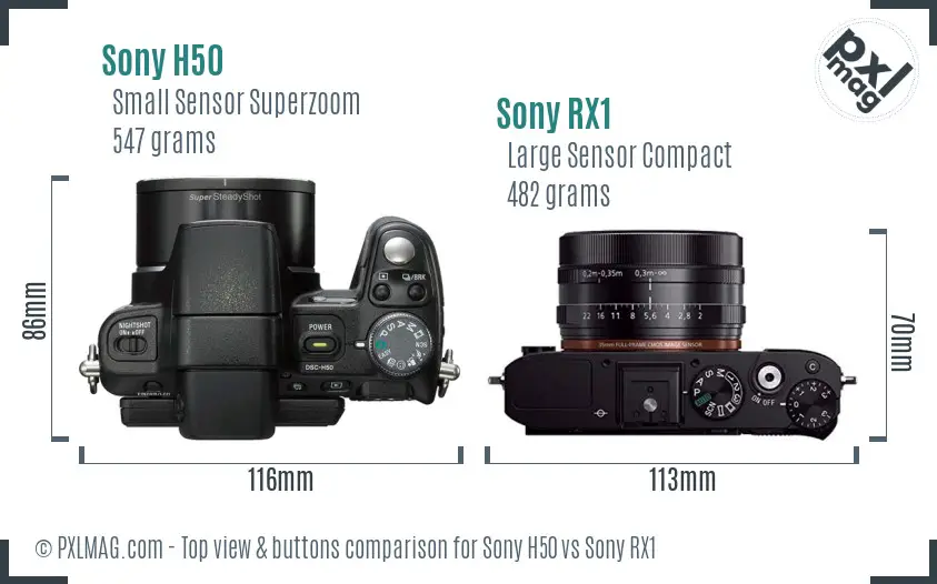 Sony H50 vs Sony RX1 top view buttons comparison