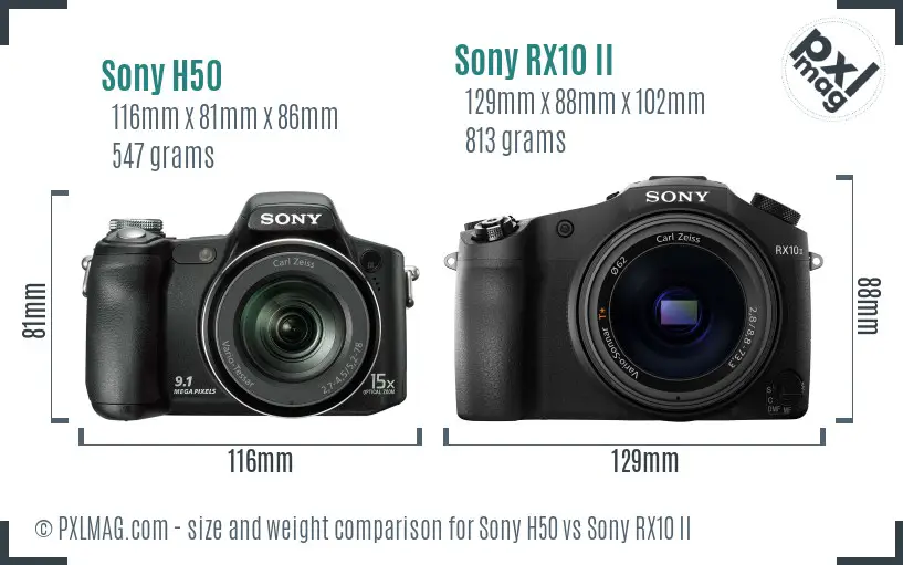 Sony H50 vs Sony RX10 II size comparison