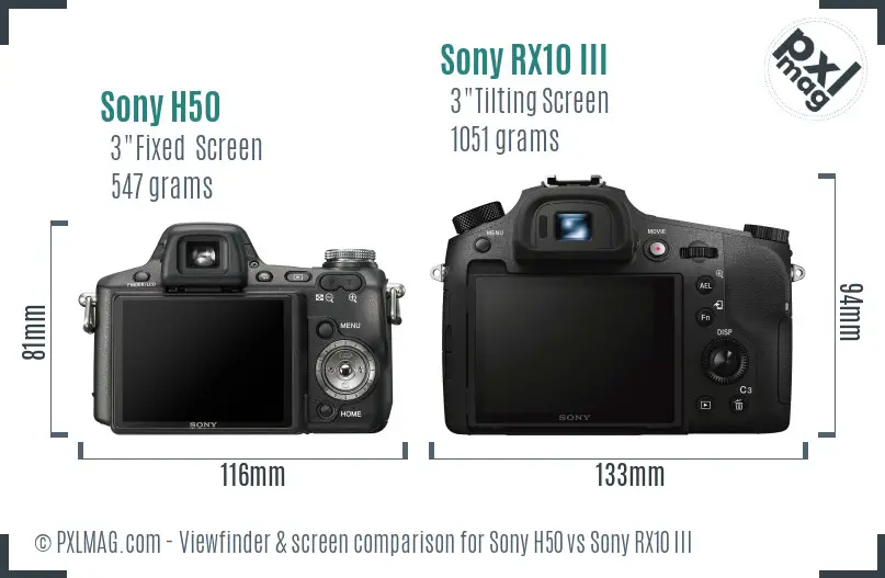 Sony H50 vs Sony RX10 III Screen and Viewfinder comparison