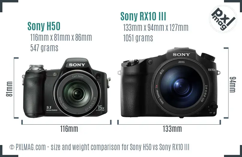 Sony H50 vs Sony RX10 III size comparison