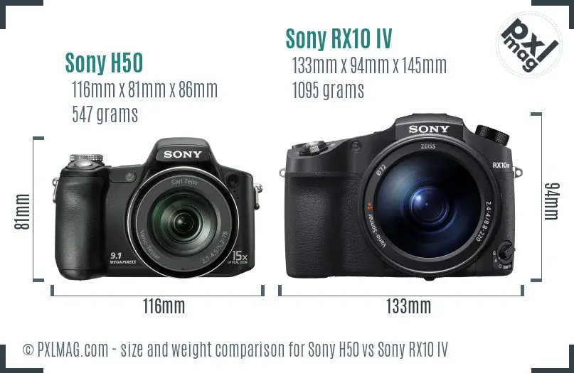 Sony H50 vs Sony RX10 IV size comparison