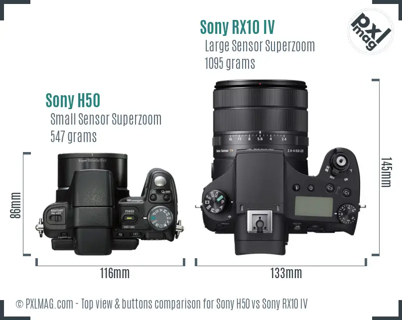 Sony H50 vs Sony RX10 IV top view buttons comparison