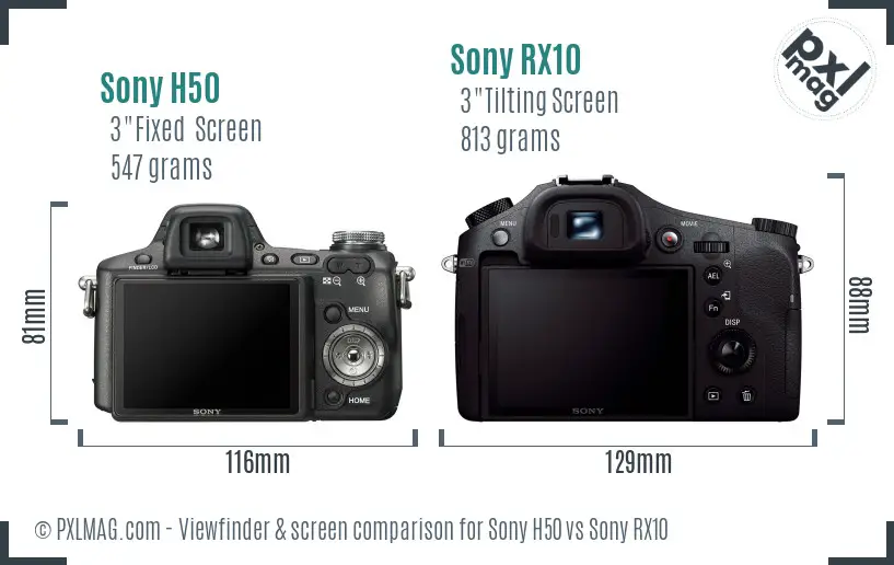 Sony H50 vs Sony RX10 Screen and Viewfinder comparison