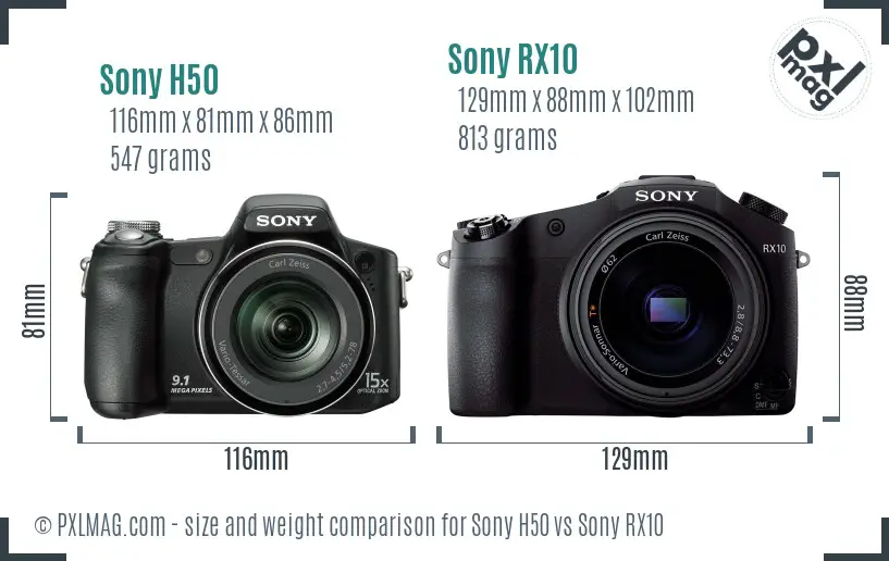 Sony H50 vs Sony RX10 size comparison