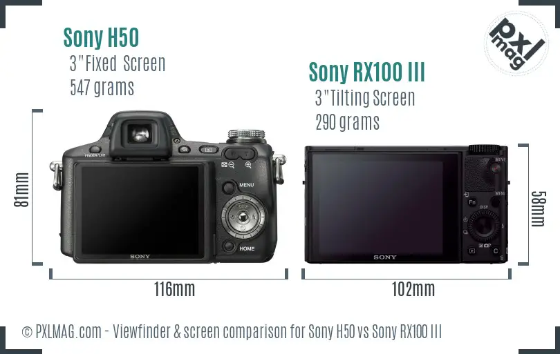 Sony H50 vs Sony RX100 III Screen and Viewfinder comparison