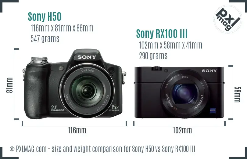 Sony H50 vs Sony RX100 III size comparison