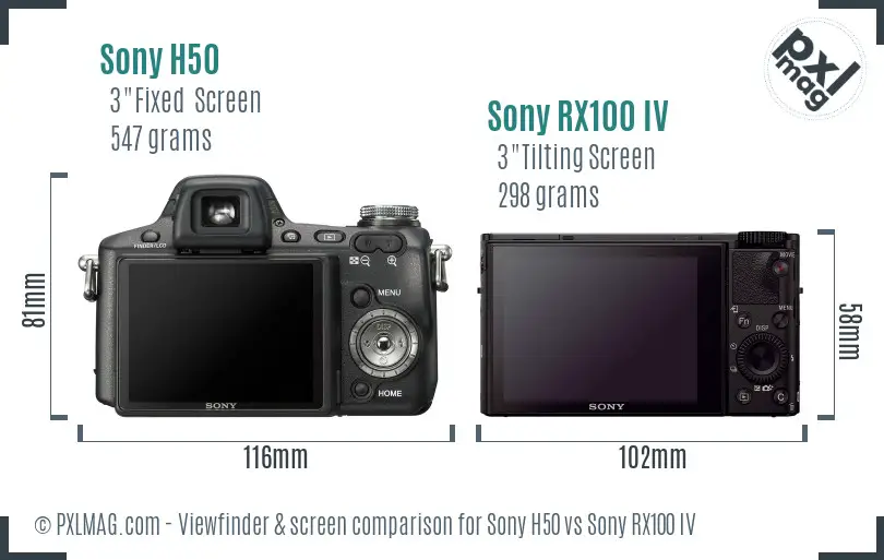 Sony H50 vs Sony RX100 IV Screen and Viewfinder comparison