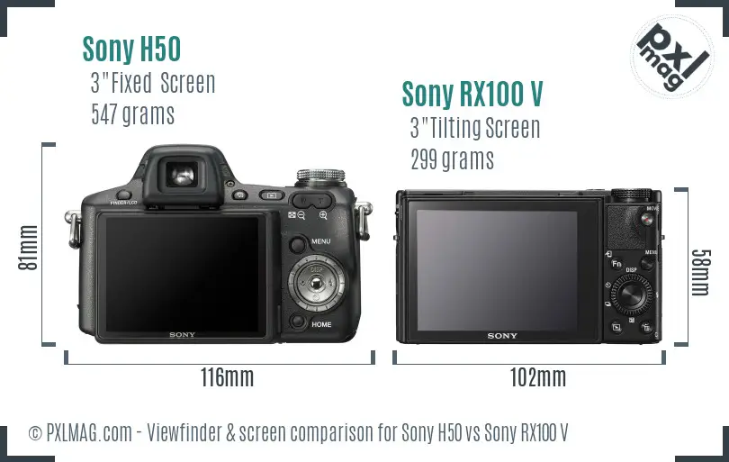Sony H50 vs Sony RX100 V Screen and Viewfinder comparison