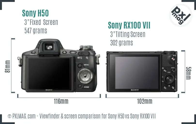Sony H50 vs Sony RX100 VII Screen and Viewfinder comparison